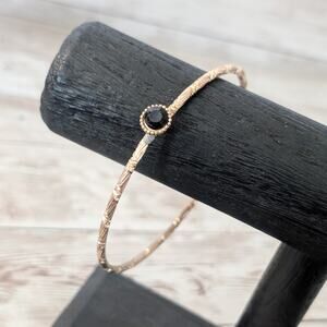 Extra Large Gold Tone Bracelet with Black Gem - Broken - Repair Needed